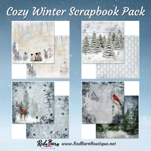 Cozy Winter Scrapbook Set | Decoupage Queen | Scrapbook Paper | 12 x 12 Paper Pack | 12 Pages, 24 Designs |Mixed Media