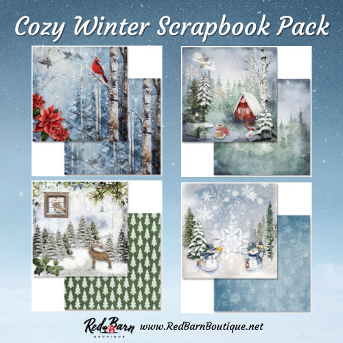 Cozy Winter Scrapbook Set | Decoupage Queen | Scrapbook Paper | 12 x 12 Paper Pack | 12 Pages, 24 Designs |Mixed Media