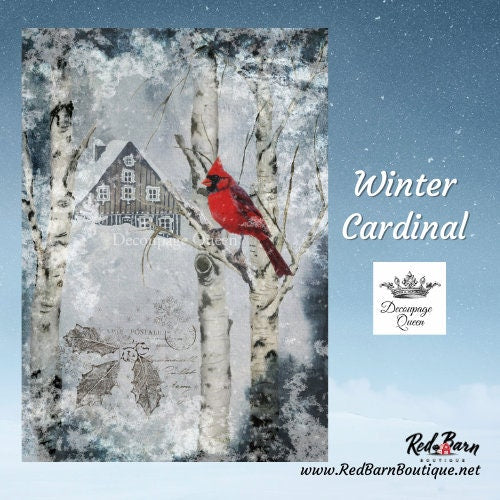 Winter Cardinal | A4 | Rice Paper Decoupage | Decoupage Queen