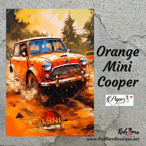 Orange Mini Cooper | Rice Paper Decoupage | US Paper Designs | Vehicles 0070 | Car Decoupage | A4