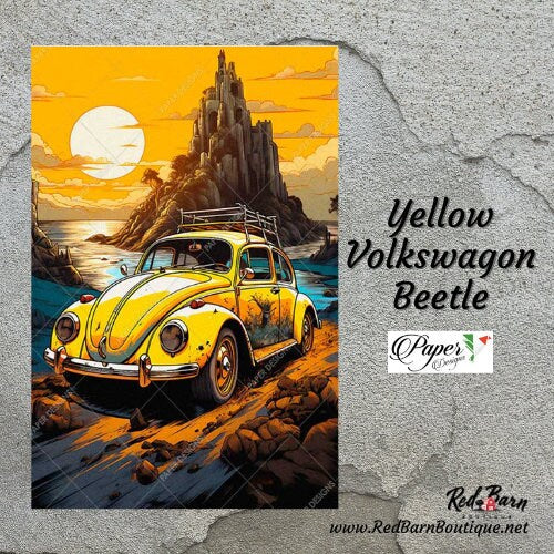 Yellow Volkswagon Beetle | Rice Paper Decoupage | US Paper Designs | Vehicles 0069 | A4