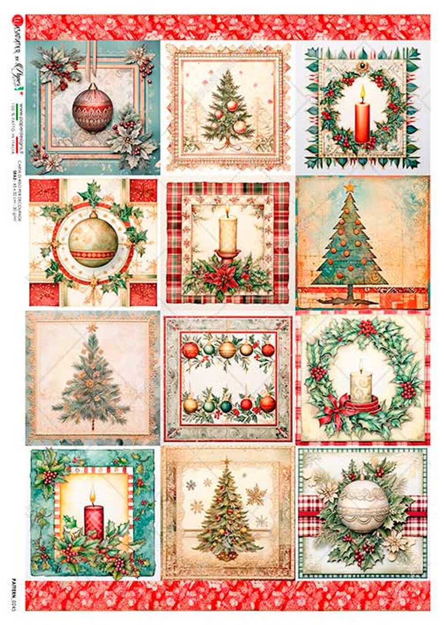 Holiday Festive Squares | Rice Paper Decoupage | US Paper Designs | Pattern 0245 | A4