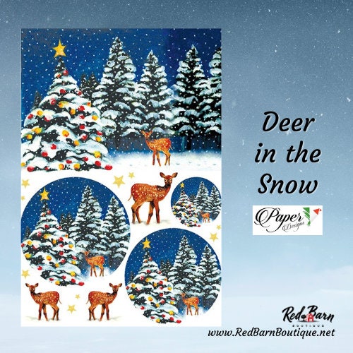 Deer In Snow | Rice Paper Decoupage | US Paper Designs | Christmas 0109 | A4