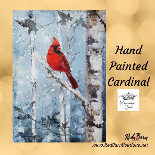 Hand Painted Cardinal | Rice Paper Decoupage | Decoupage Queen | 2 Sizes