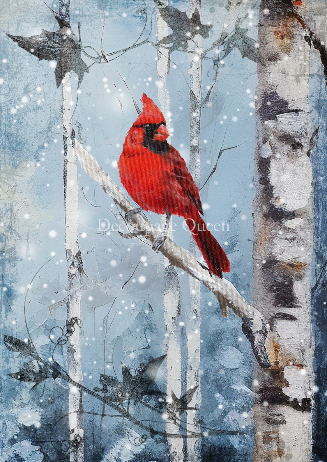 Hand Painted Cardinal | Rice Paper Decoupage | Decoupage Queen | 2 Sizes