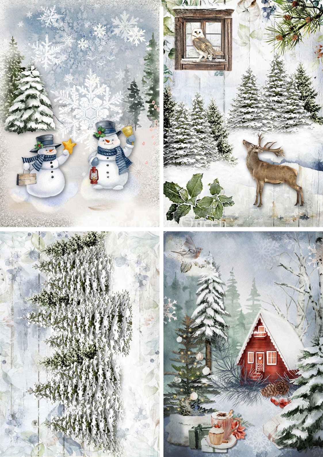 Cozy 4 Pack | 4 Images | Mixed Media | Rice Paper Decoupage | Decoupage Queen | A4 & A3