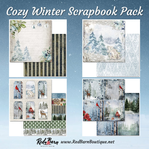 Cozy Winter Scrapbook Set | Decoupage Queen | Scrapbook Paper | 12 x 12 Paper Pack | 12 Pages, 24 Designs |Mixed Media