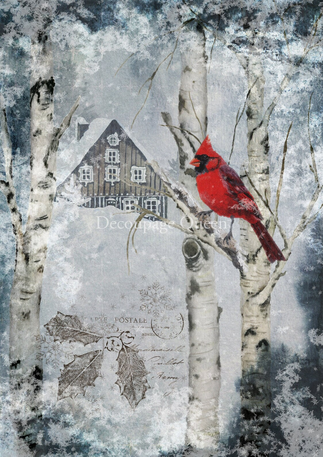 Winter Cardinal | A4 | Rice Paper Decoupage | Decoupage Queen