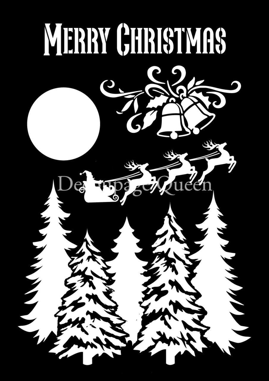 Santa's Sleigh | Decoupage Queen | Stencil For Crafting | Size A4 | 10mil