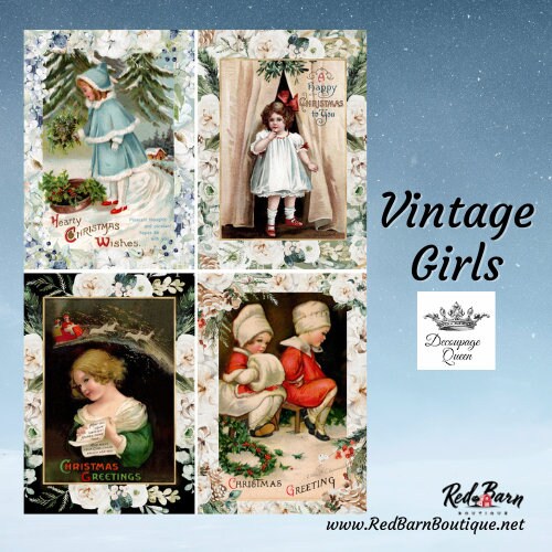 Vintage Christmas Girls | Rice Paper Decoupage | Decoupage Queen | A4