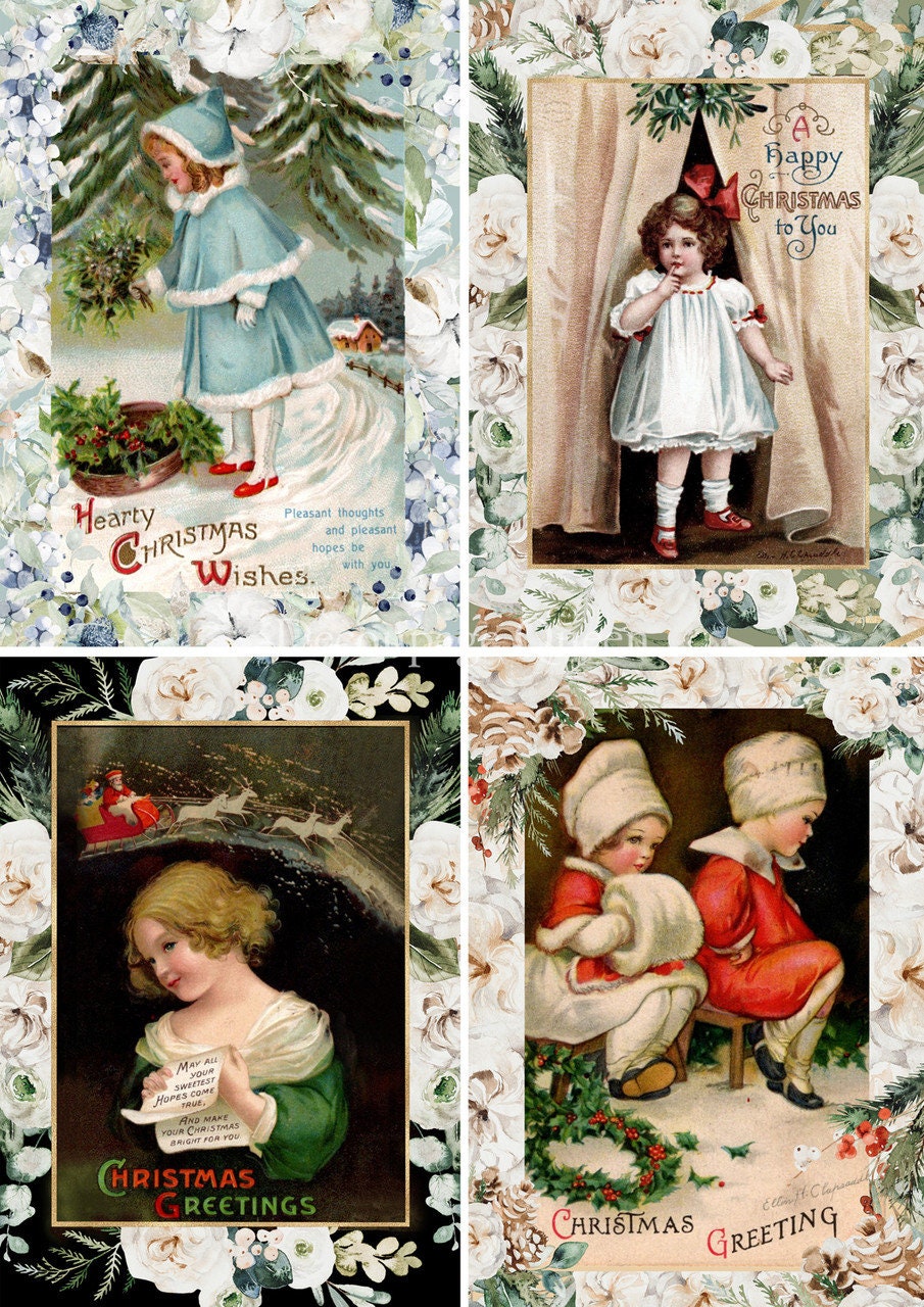 Vintage Christmas Girls | Rice Paper Decoupage | Decoupage Queen | A4