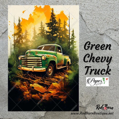 Green Chevy Truck | Rice Paper Decoupage | US Paper Designs | Vehicles 0072 | A4