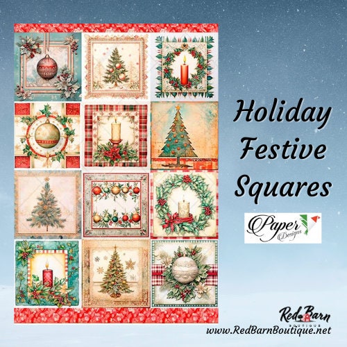 Holiday Festive Squares | Rice Paper Decoupage | US Paper Designs | Pattern 0245 | A4