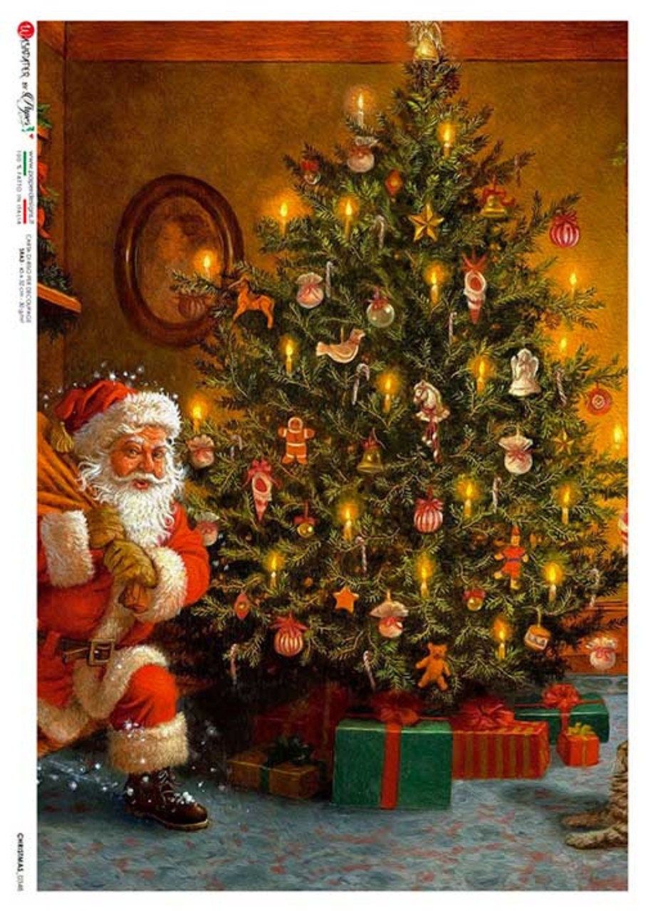 Santa at the Tree | Rice Paper Decoupage | US Paper Designs | Christmas 0348 | A4