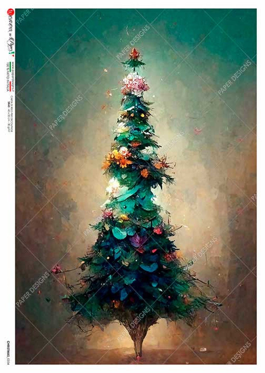 Skinny Surreal Tree | Rice Paper Decoupage | US Paper Designs | Christmas 0354 | A4