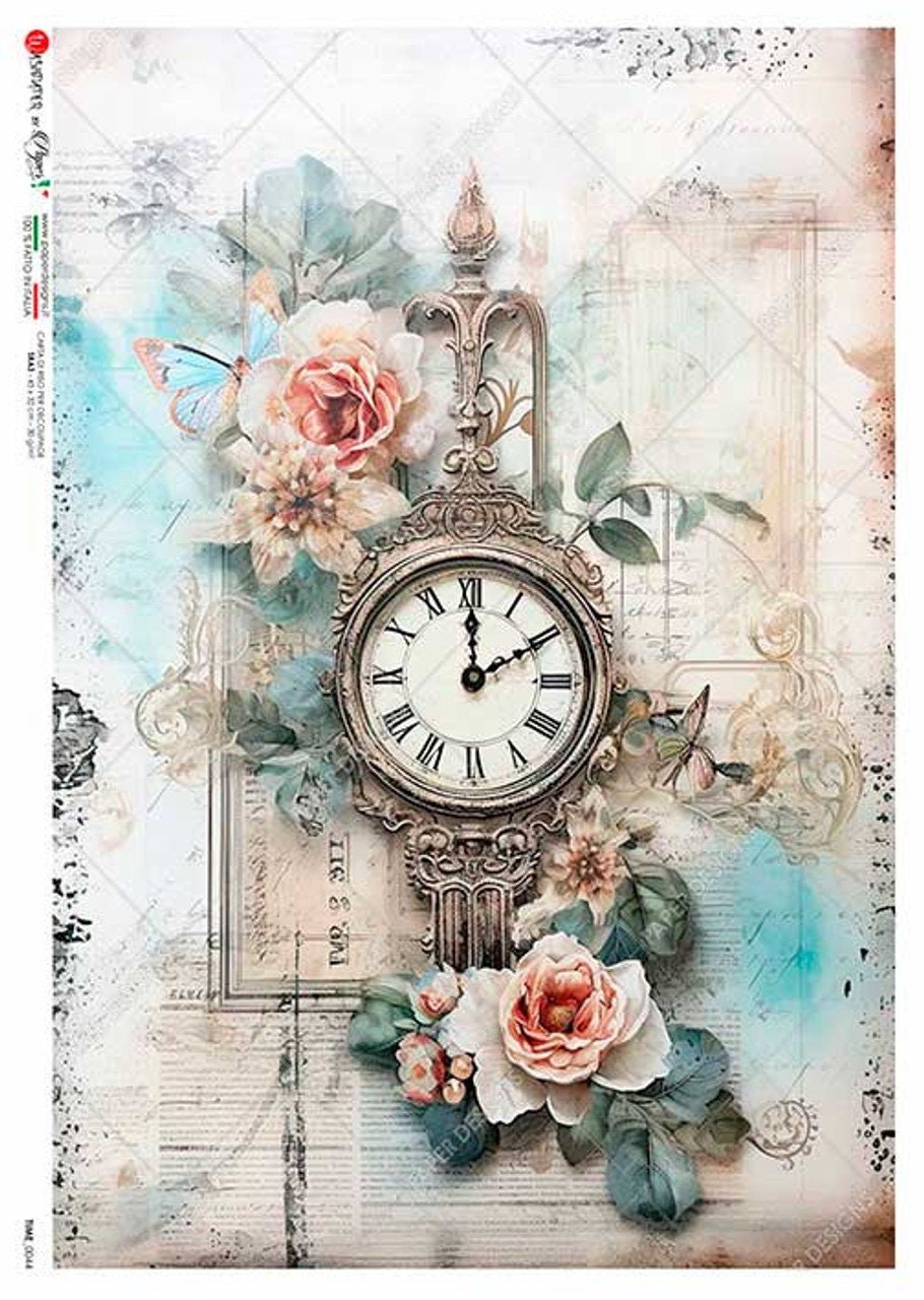 Baroque Clock Collage | Rice Paper Decoupage | Paper Designs Time 0044 | A4