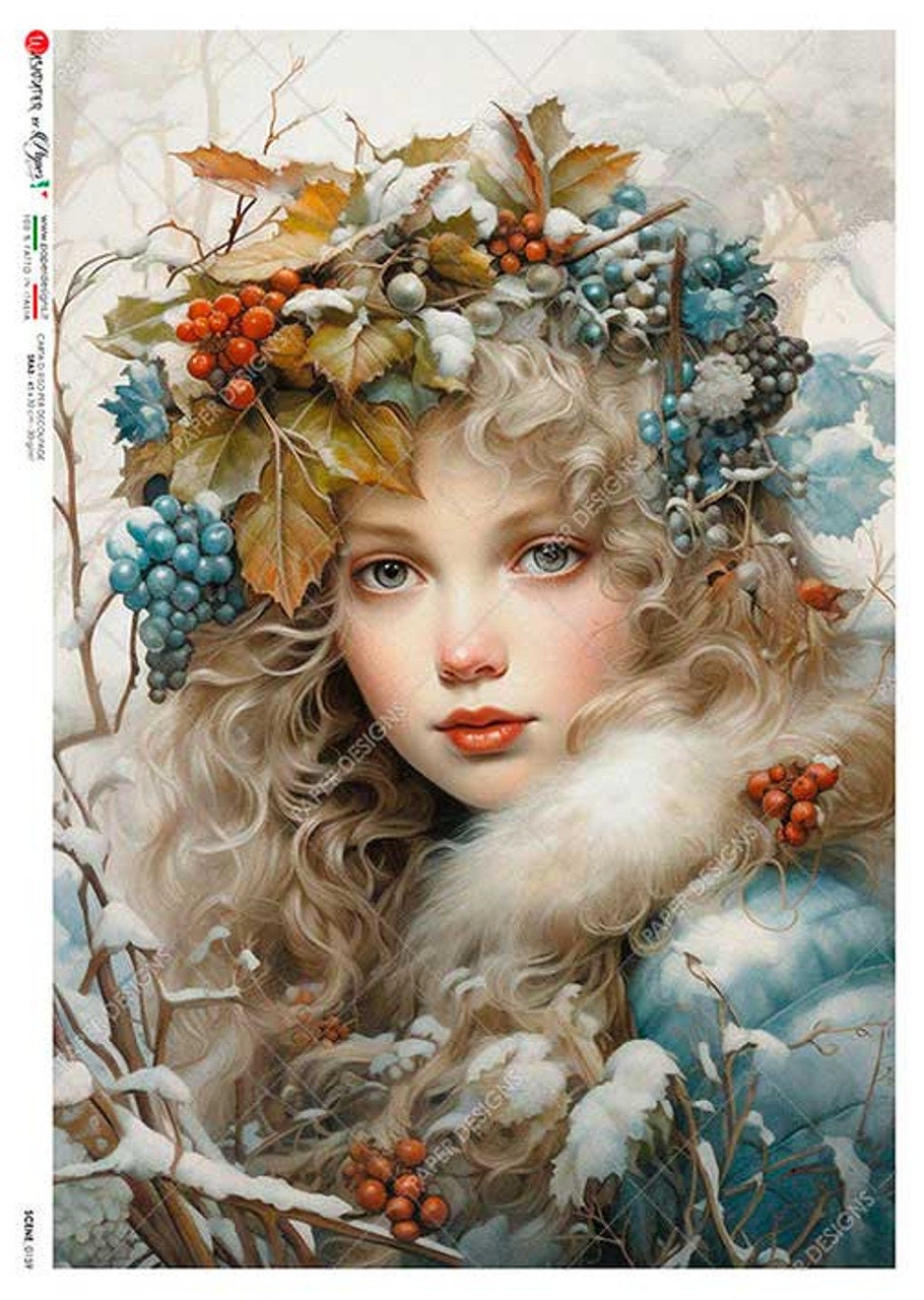 Winter Maiden With Berry Crown | Rice Paper Decoupage | Paper Designs Scene 0159 | A4 Save