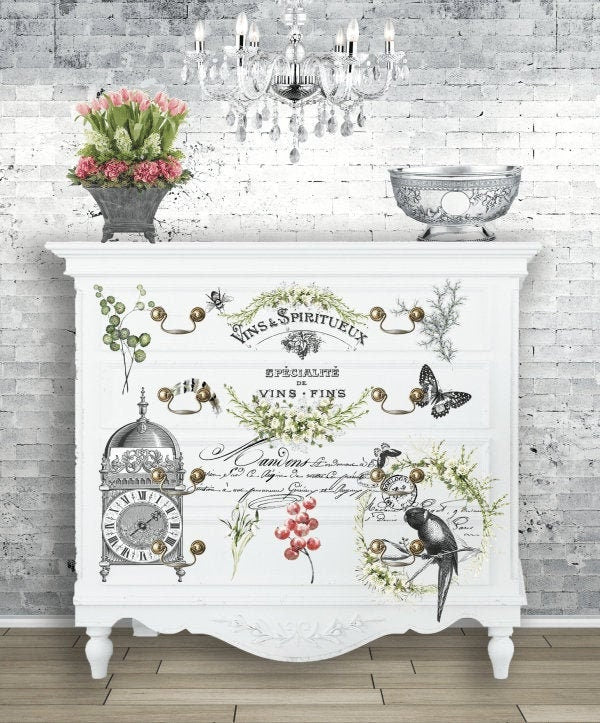 LHorloge | Rub On Furniture Transfers | Hokus Pokus | Furniture Decals | 35" X 23"
