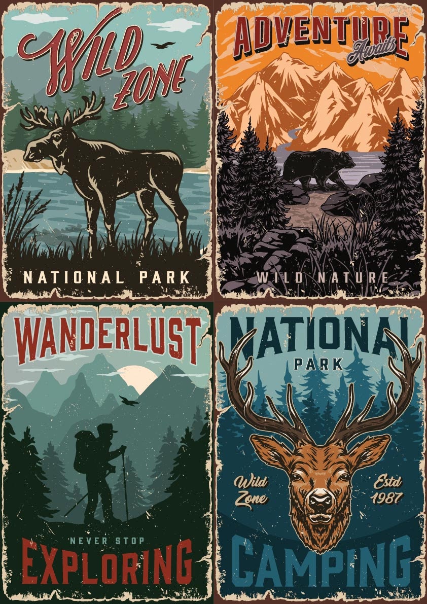 National Parks 4 Pack | Rice Paper Decoupage | Belles & Whistles | Dixie Belle Paint | Sizes A3