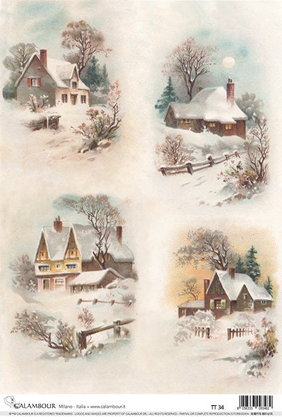 Snowy Houses | Rice Paper Decoupage | Calambour | A4