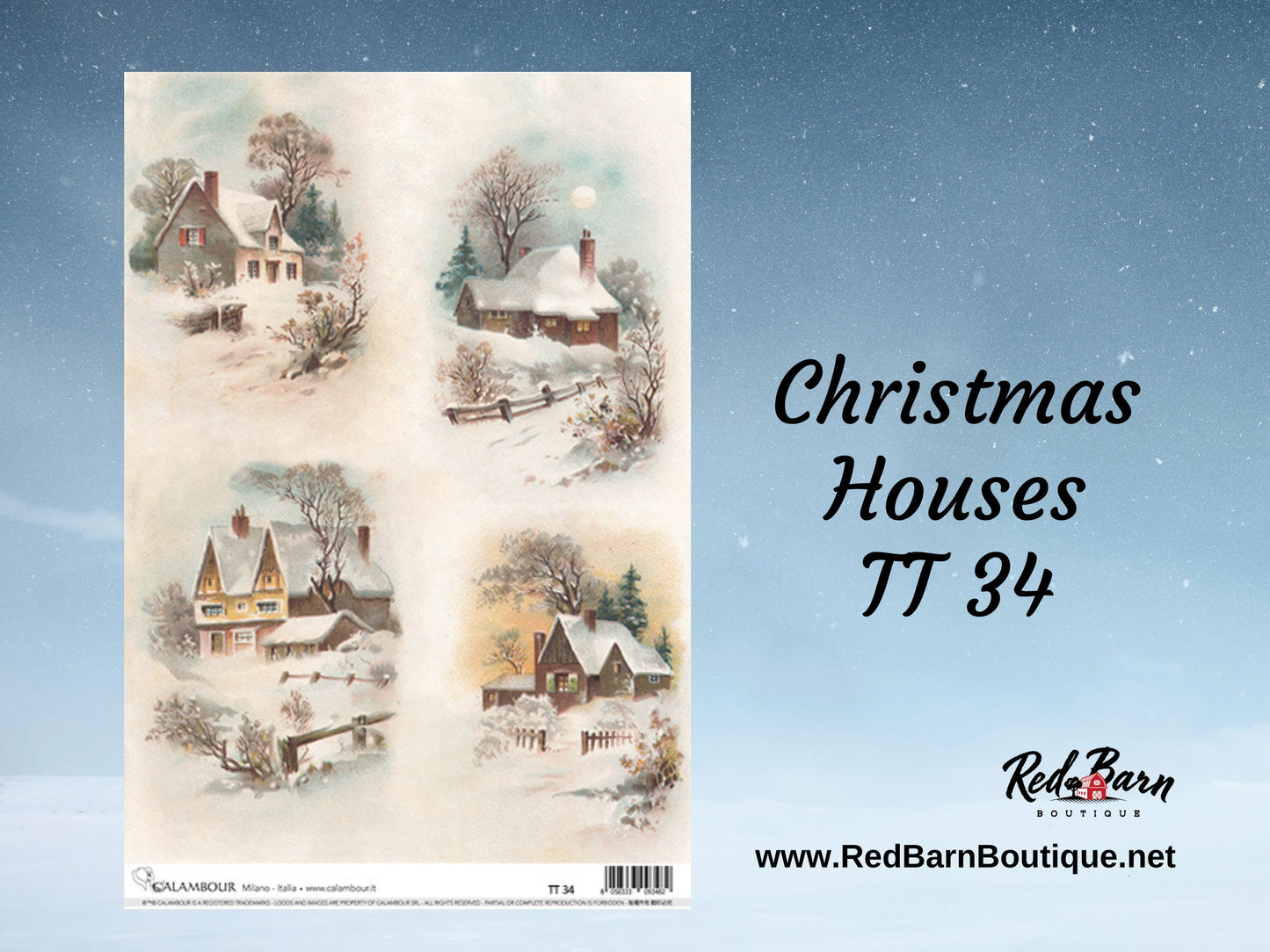 Snowy Houses | Rice Paper Decoupage | Calambour | A4