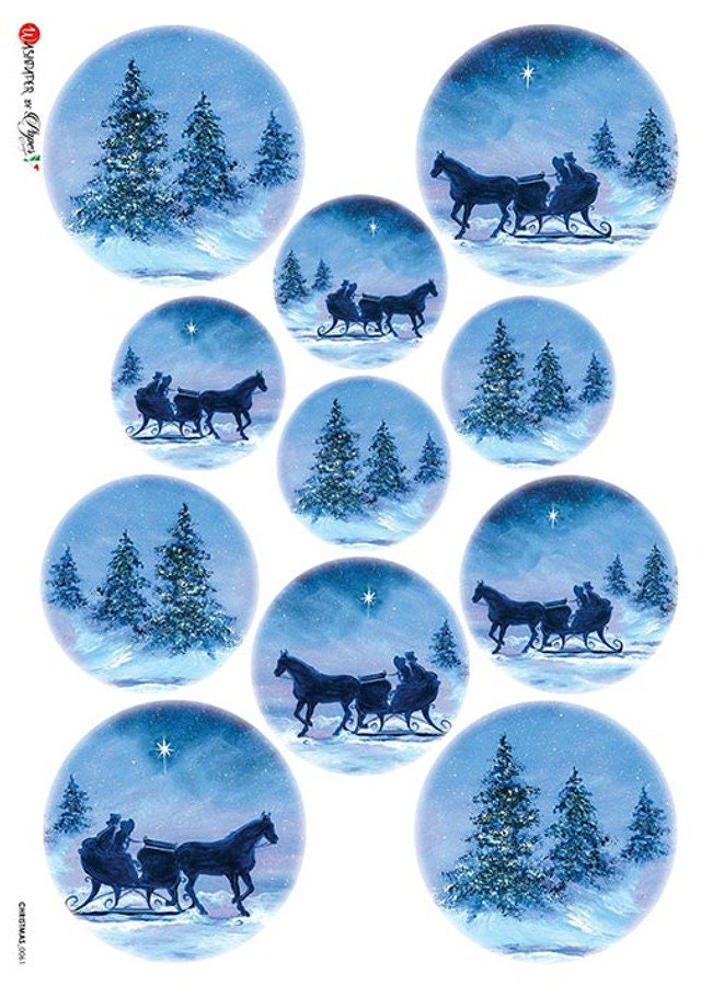 Dashing Through The Snow Rounds | Rice Paper Decoupage | Paper Designs 0061 | A4