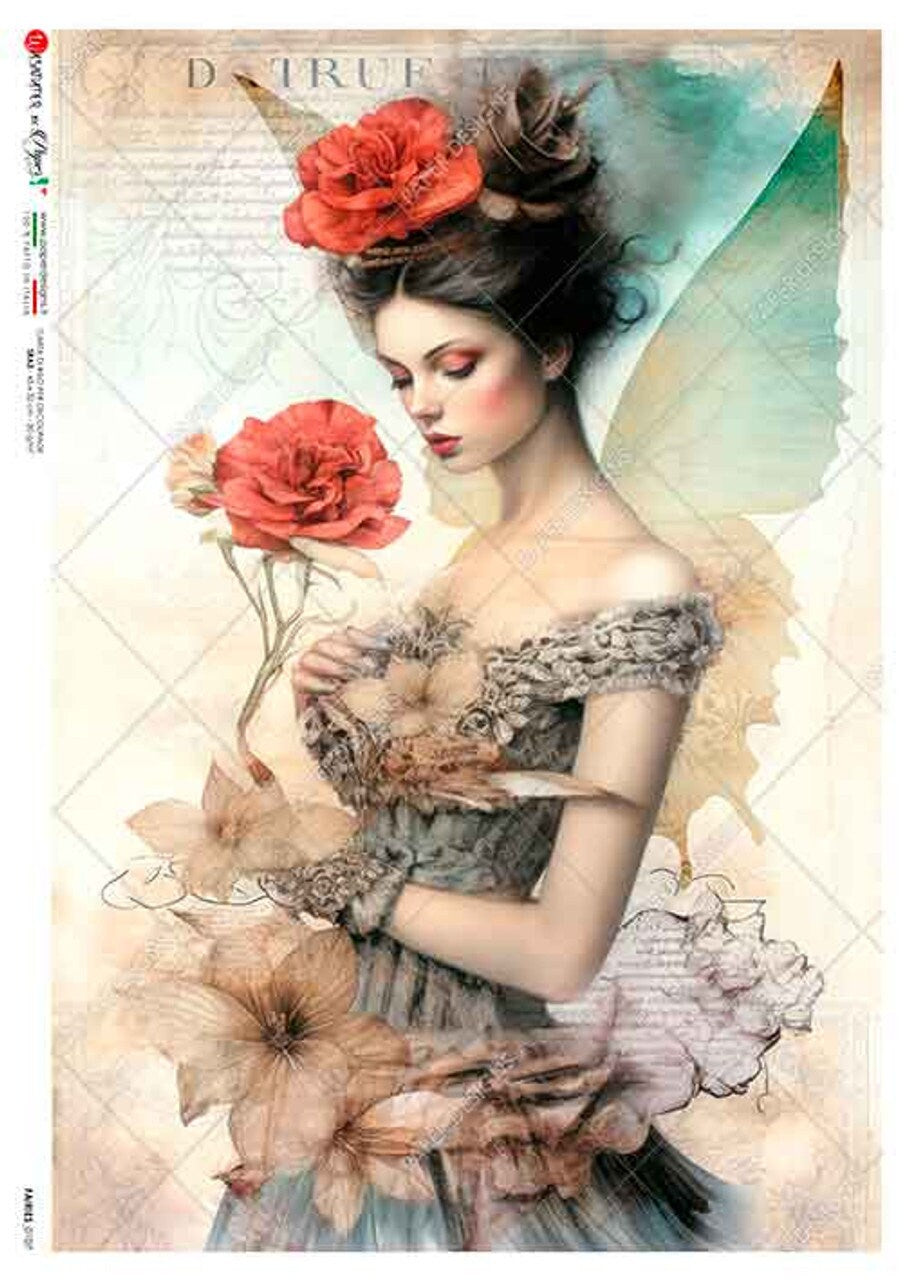 Fairy With A Rose | Rice Paper Decoupage | Paper Designs Fairies 0107 | A4