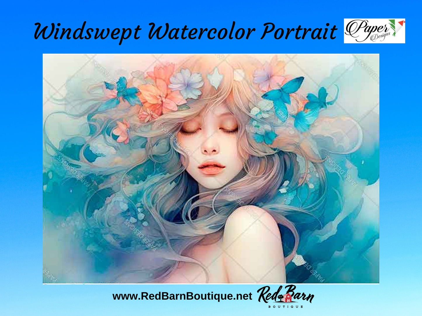 Windswept Watercolor Portrait | Rice Paper Decoupage | Paper Designs Scene 0203 | A4