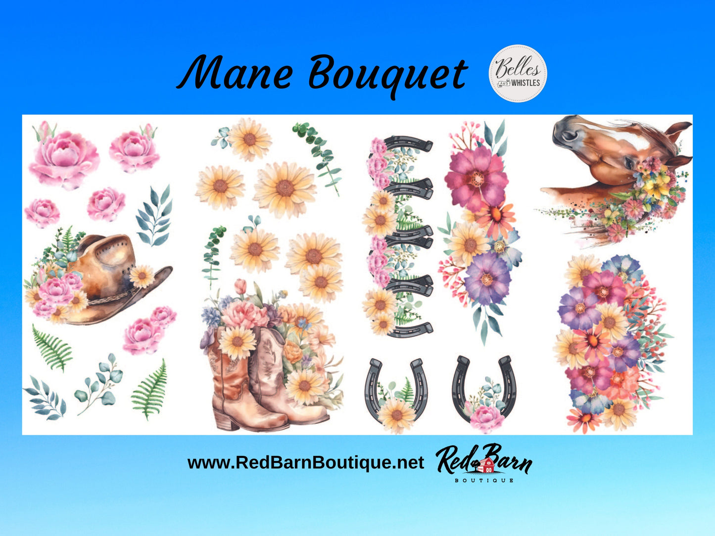 Mane Bouquet | Rub On Transfers | Belles and Whistles | Transfer | 4 Sheets | 6X12