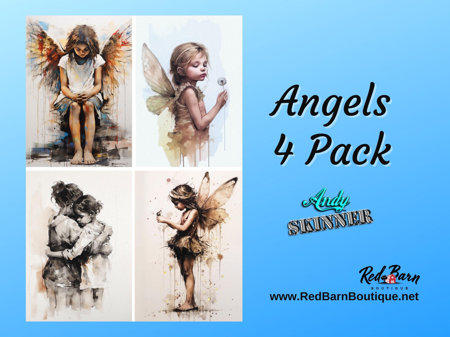 Angels Four Pack | Andy Skinner | Rice Paper Decoupage | Decoupage Queen | 2 Sizes