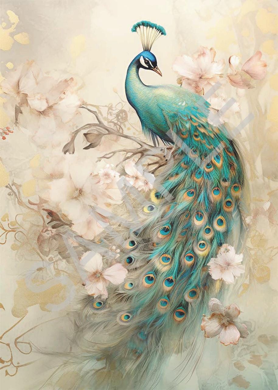 Peacock | Calambour Dreamscape | Rice Paper Decoupage | 2 Sizes