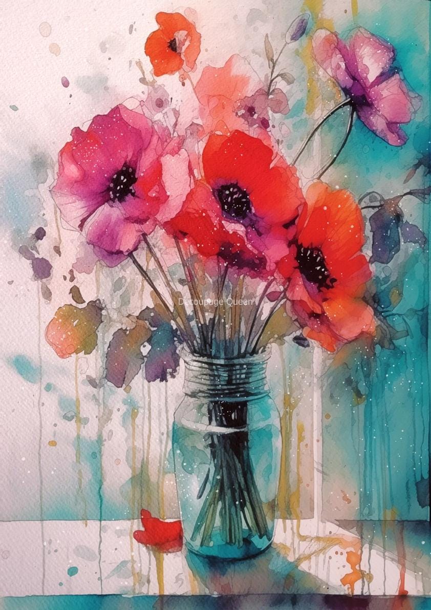 Mum's Poppies | Andy Skinner | Rice Paper Decoupage | Decoupage Queen | 2 Sizes