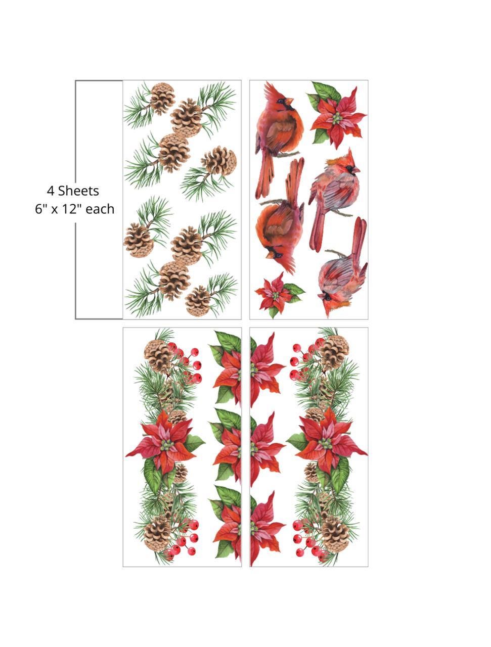 Caroling Cardinals | 4 Designs | Rub On Transfers | Dixie Belle Belles and Whistles | Transfer | 4 Sheets | 6X12
