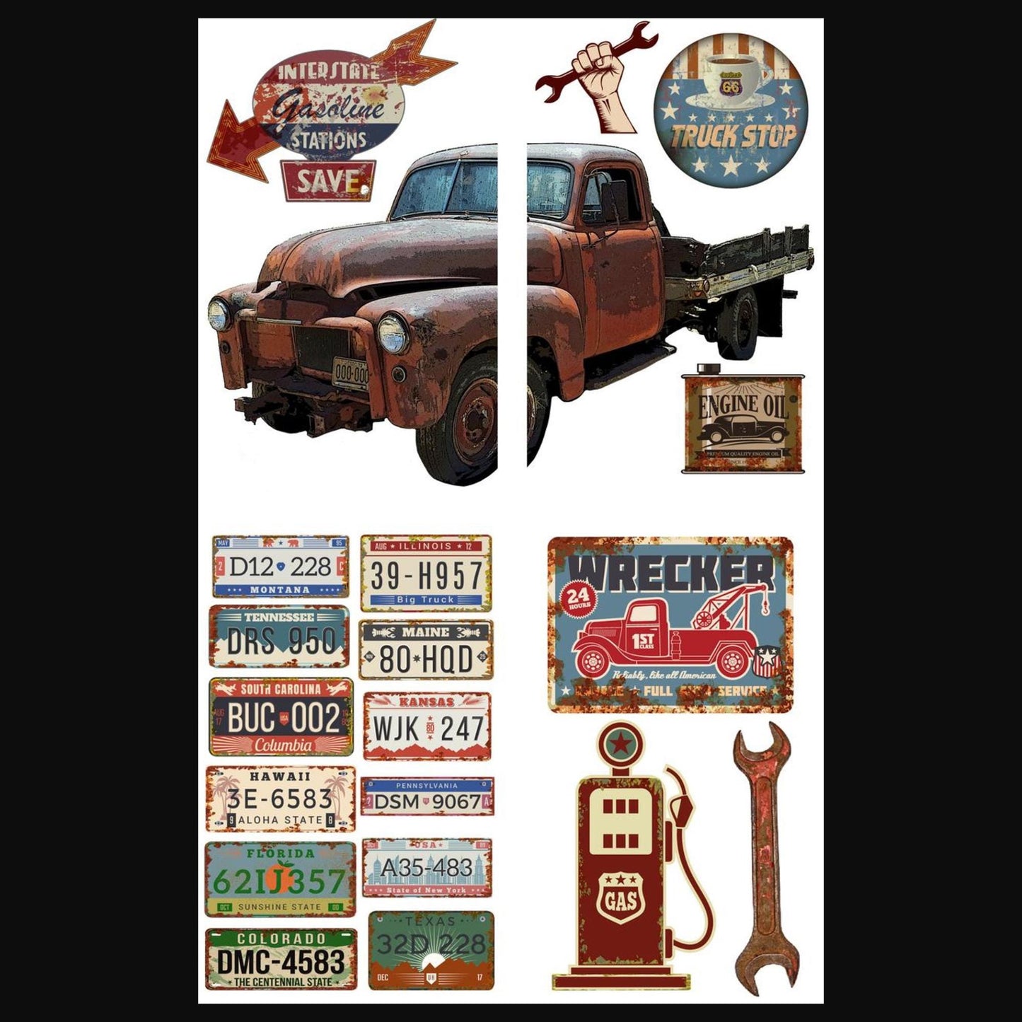 Rusty Truck 3 Images | Dixie Belle Paint Company | Belles and Whistles | Rub On Transfer For Furniture | 24" x 37"