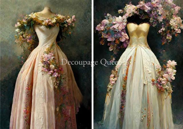 Spring Gowns | 2 Images | Rice Paper Decoupage | Decoupage Queen | Sizes A4 and A3