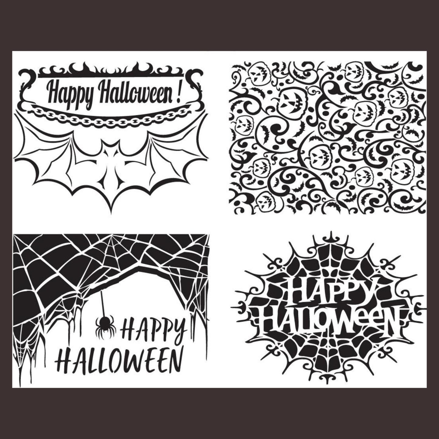 Happy Halloween | Dixie Belle Paint | Belles and Whistles | 4 Stencils In One | 10mil | 4 Designs - 7 "x 9" each