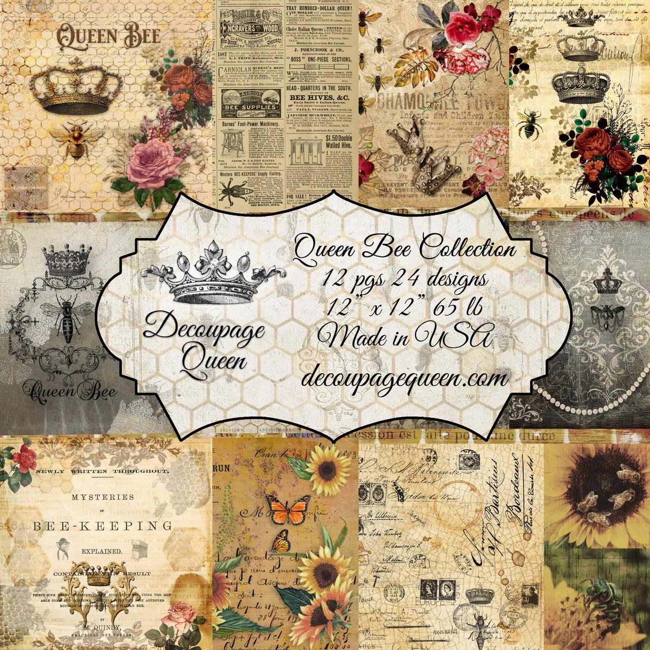 Queen Bee Collection 12 x 12 Paper Pack | Decoupage Queen | 12 Pages, 24 Designs | Scrapbook Paper