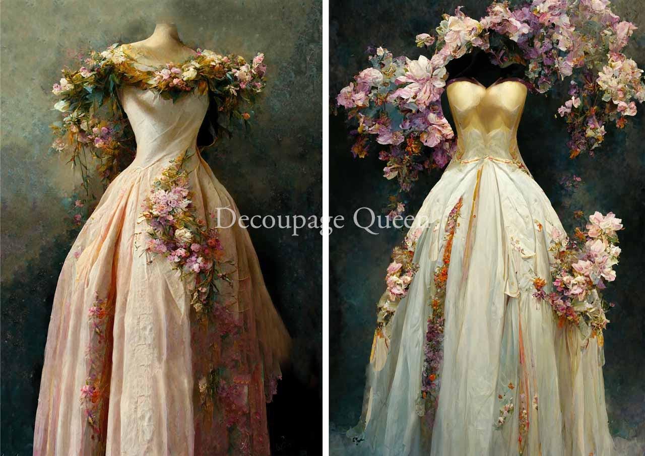 Spring Gowns | 2 Images | Rice Paper Decoupage | Decoupage Queen | A2
