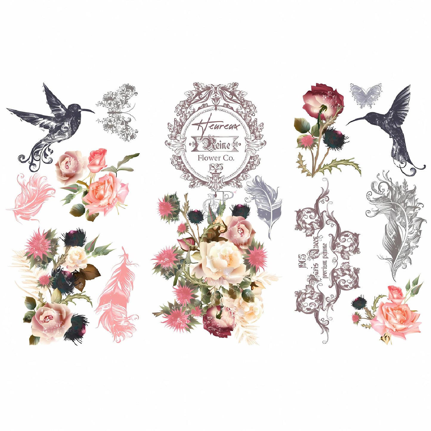 Jardin DOiseaux | Rub On Furniture Transfers | Hokus Pokus | Furniture Decals | 35" x 23"