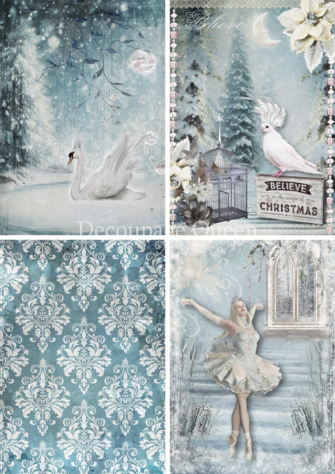 Winter Fantasy 4 Pack 4 Designs | Rice Paper Decoupage | Decoupage Queen | New | A4
