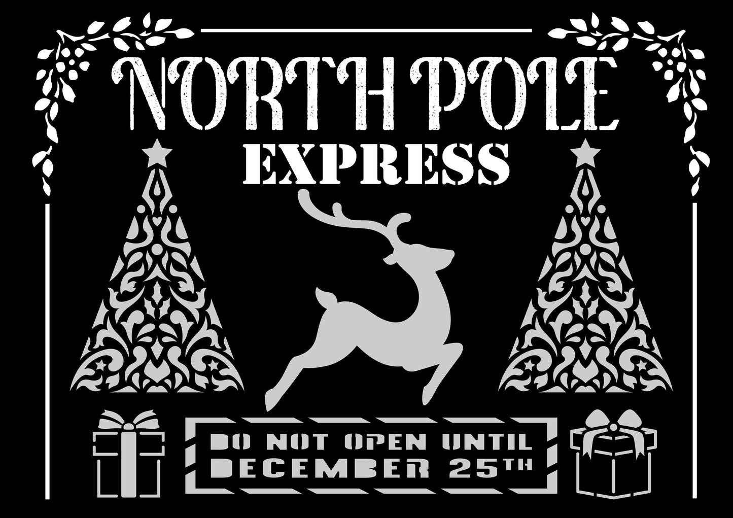 North Pole Express | Decoupage Queen | Stencil For Crafting | Size A4 | 10mil