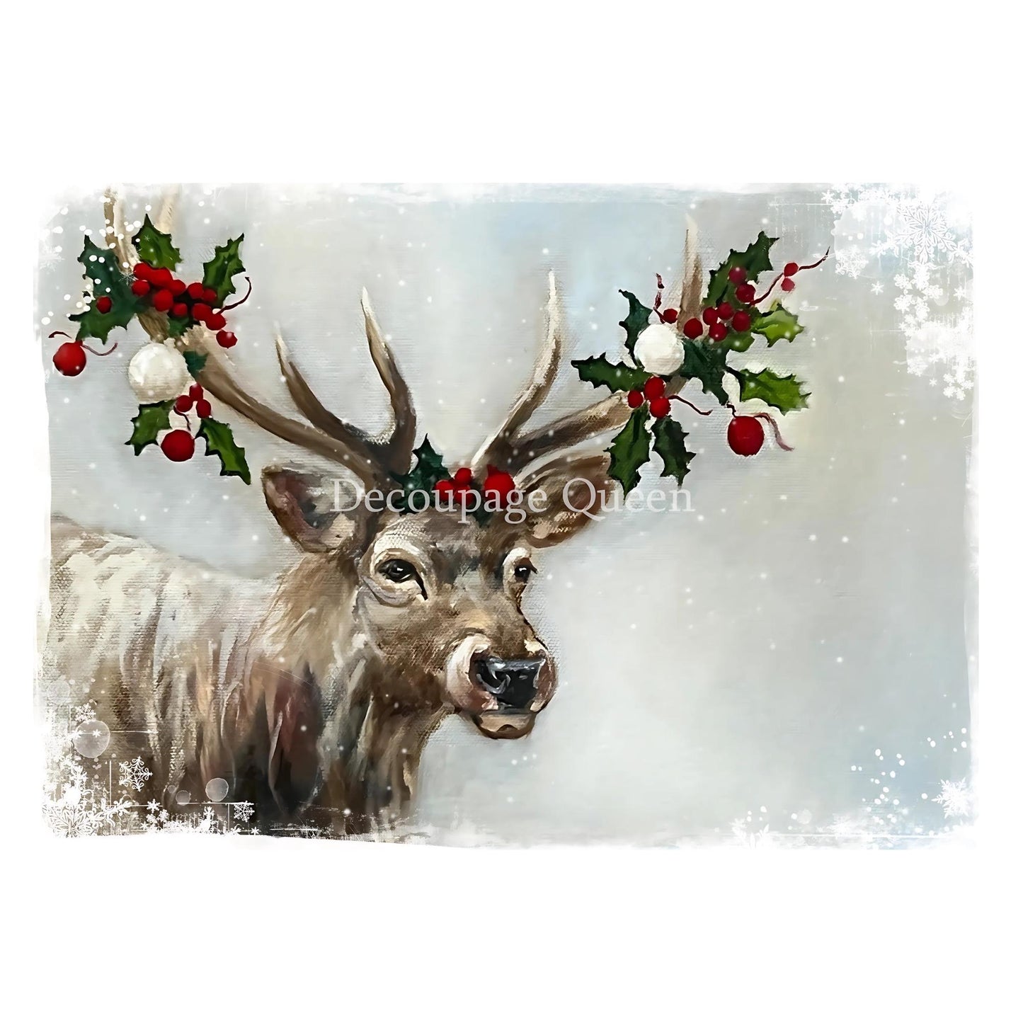 Snowy Elk | Rice Paper Decoupage | Decoupage Queen | New | A4 & A3