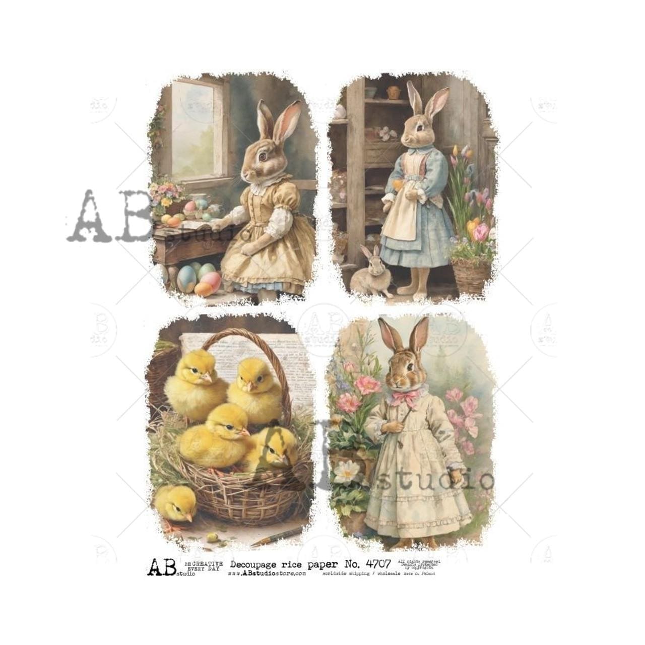 Easter Ladies in Dress 4707 | Rice Paper Decoupage | AB Studios | A4