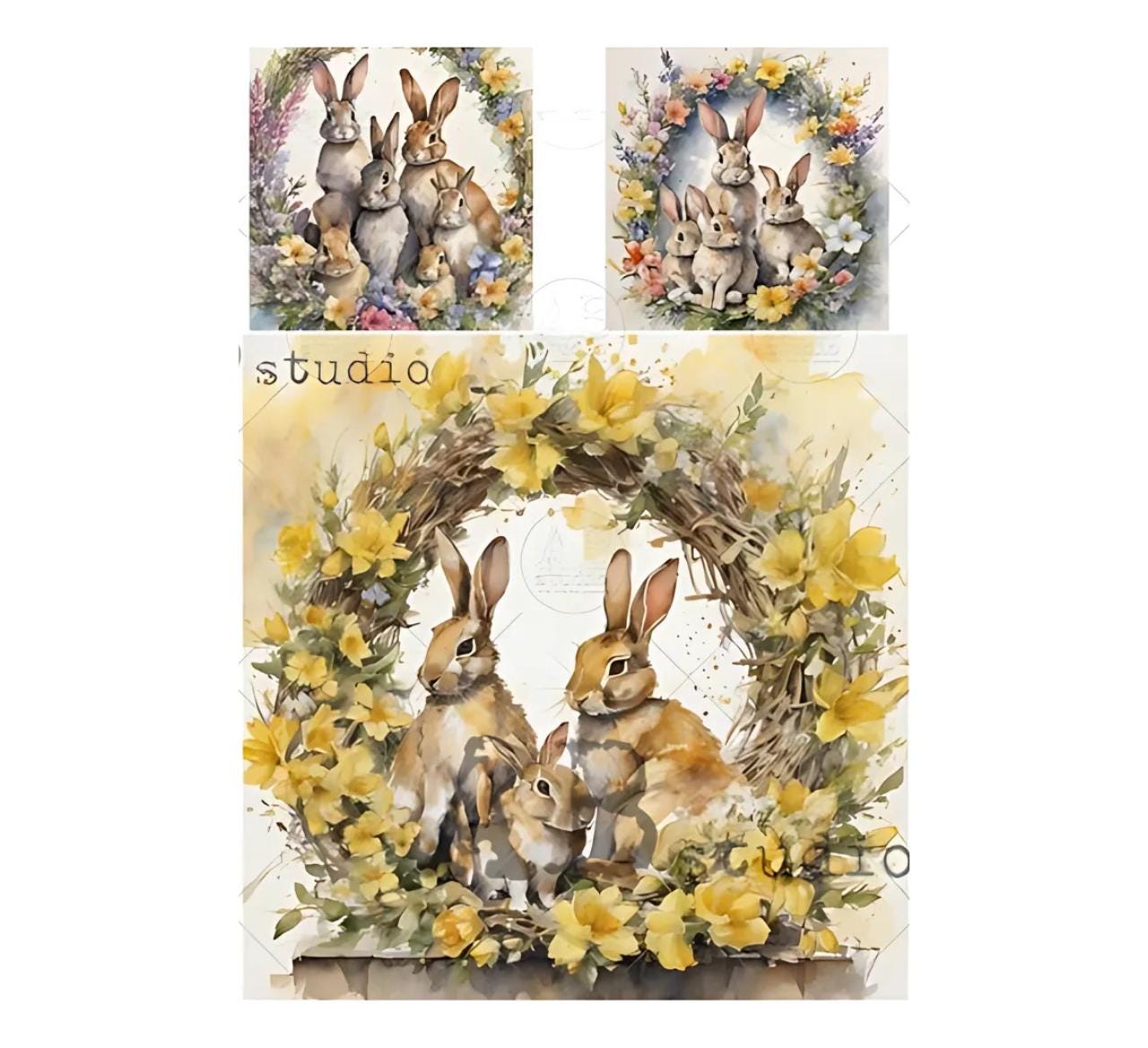 Wreath Framed Easter Bunnies | Rice Paper Decoupage | AB Studios 4880 | A4