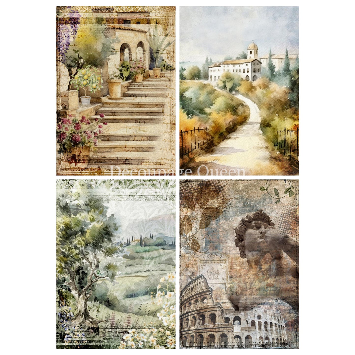Italian Four Pack | Rice Paper Decoupage | Designed In The USA | Printed In Italy | Decoupage Queen | A4 & A3