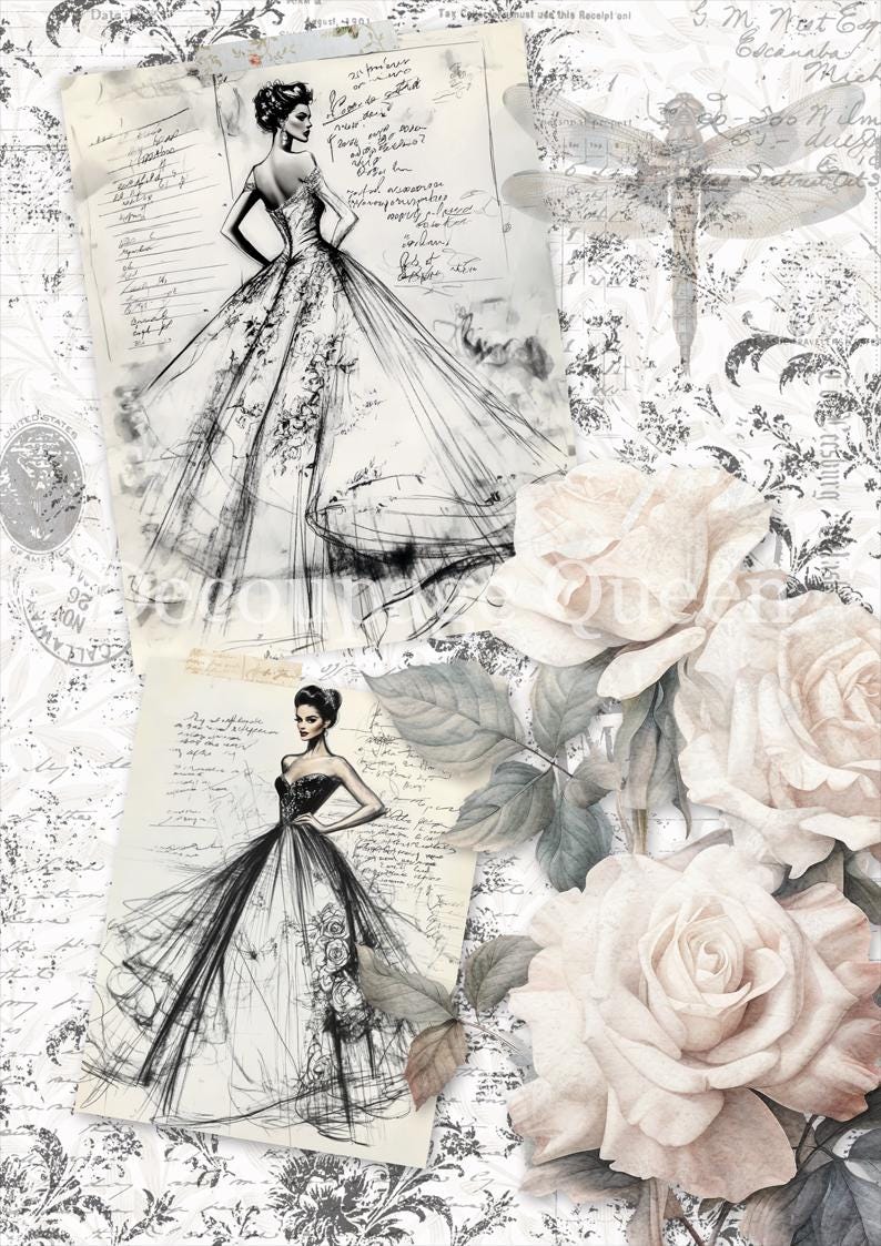 Sketches | Rice Paper Decoupage | Designed In The USA | Printed In Italy | Decoupage Queen | Dainty and The Queen | A4