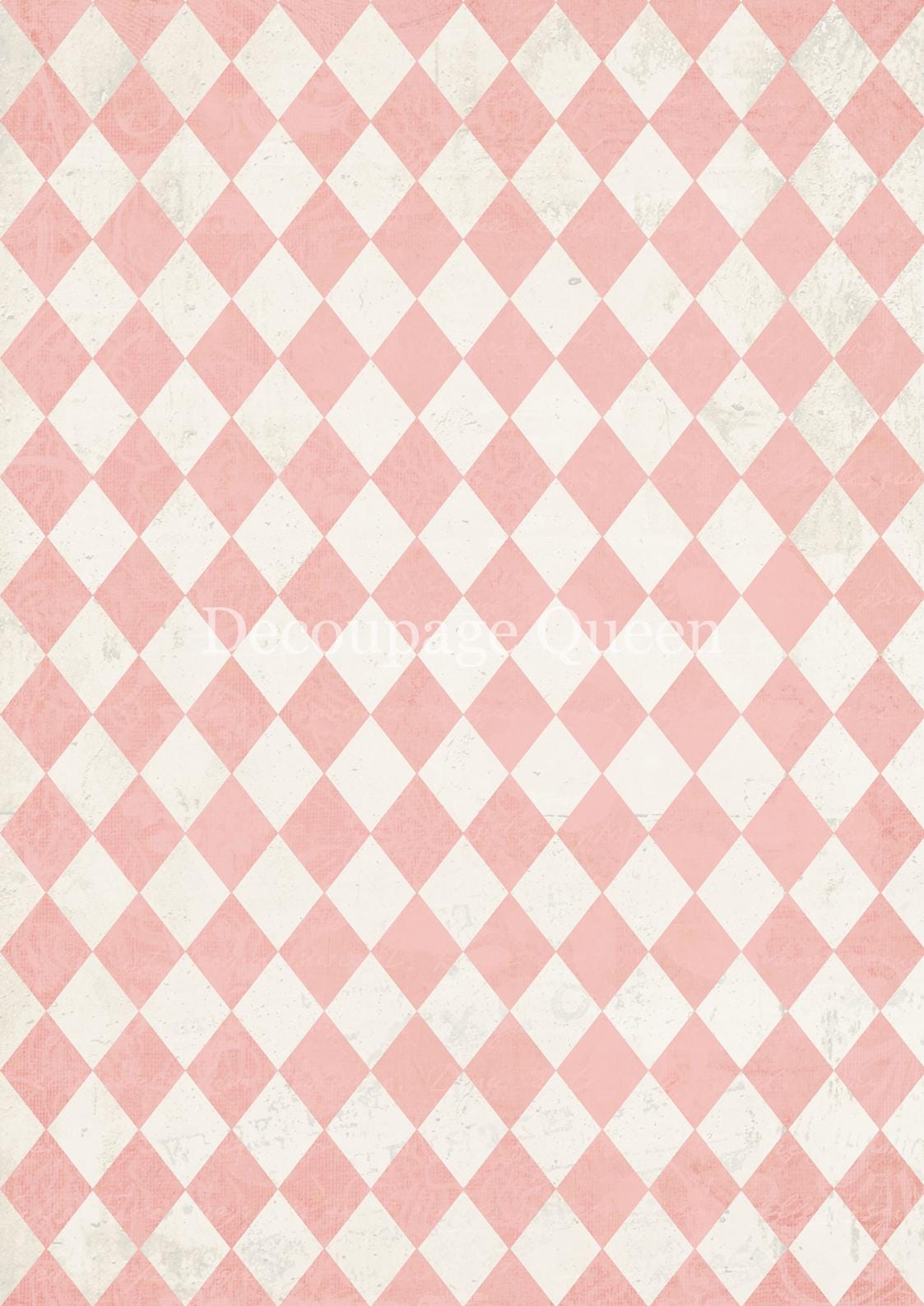 Pink and Ivory Harlequin | Teresa Rene Art | Designed In The USA | Printed In Italy | Decoupage Queen | A4