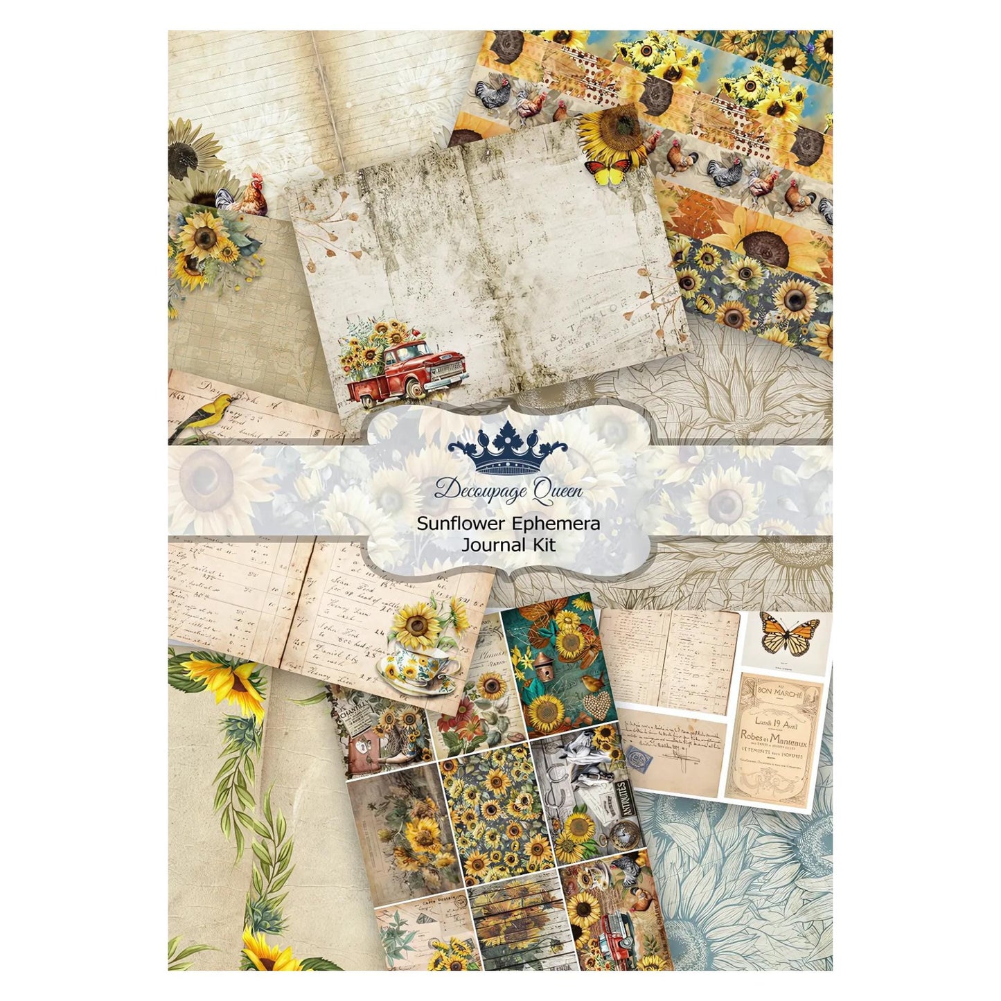 Sunflower Ephemera Journal | Decoupage Queen | 10 Pages | Journaling Paper