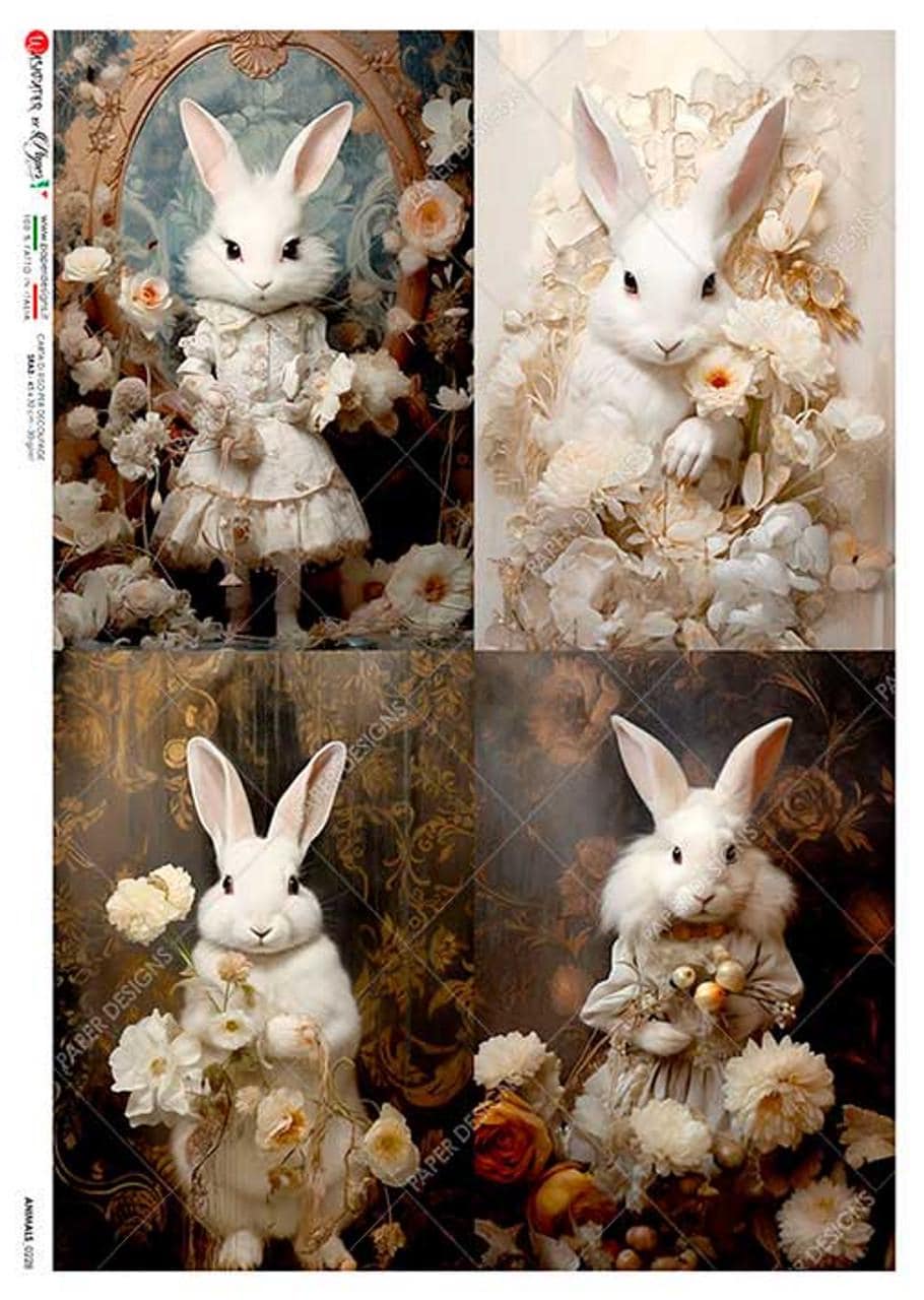 Four Victorian Bunny Portraits | Four Images | Rice Paper Decoupage | Paper Designs Animals 0228 | A4