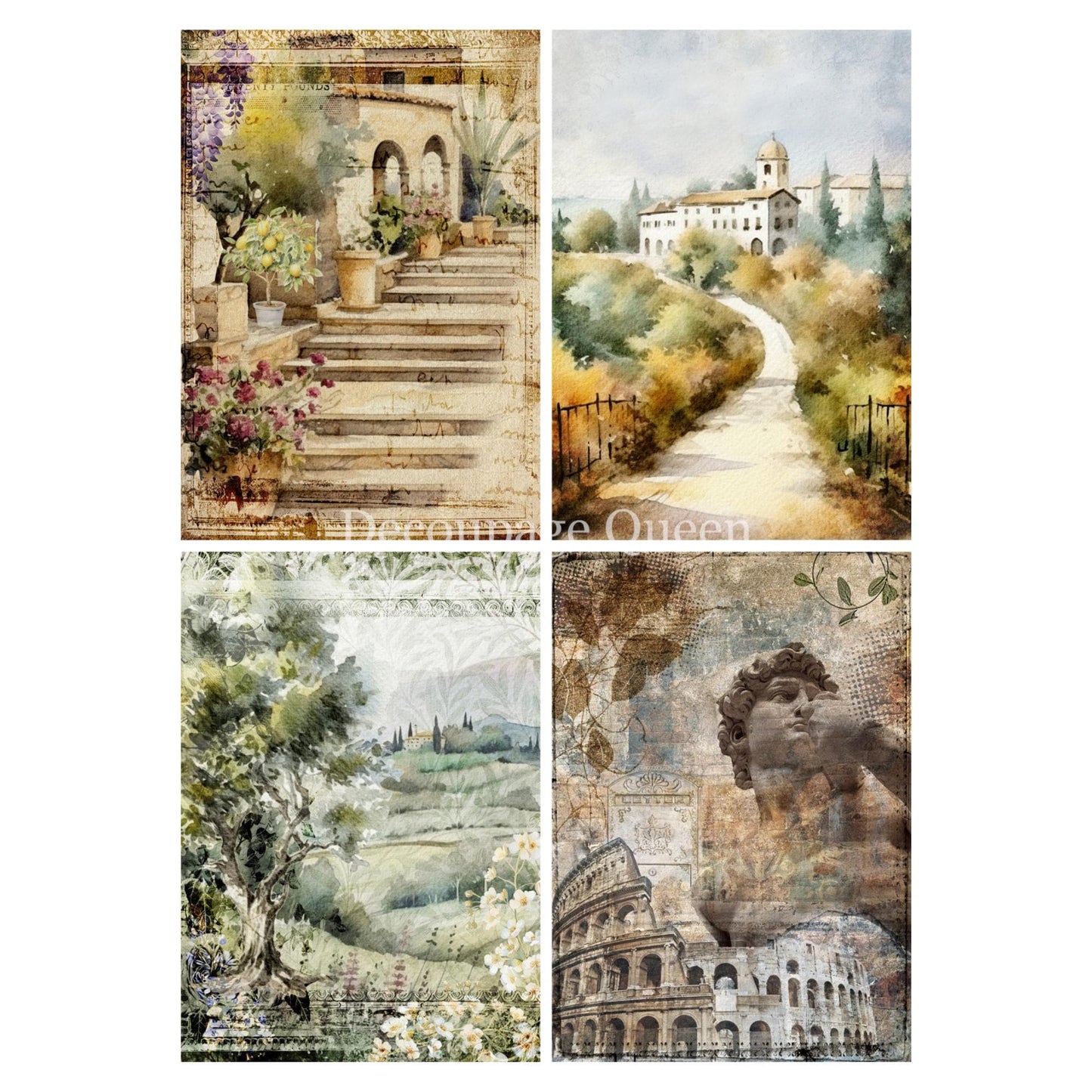 Italian Four Pack | Rice Paper Decoupage | Designed In The USA | Printed In Italy | Decoupage Queen | A4 & A3